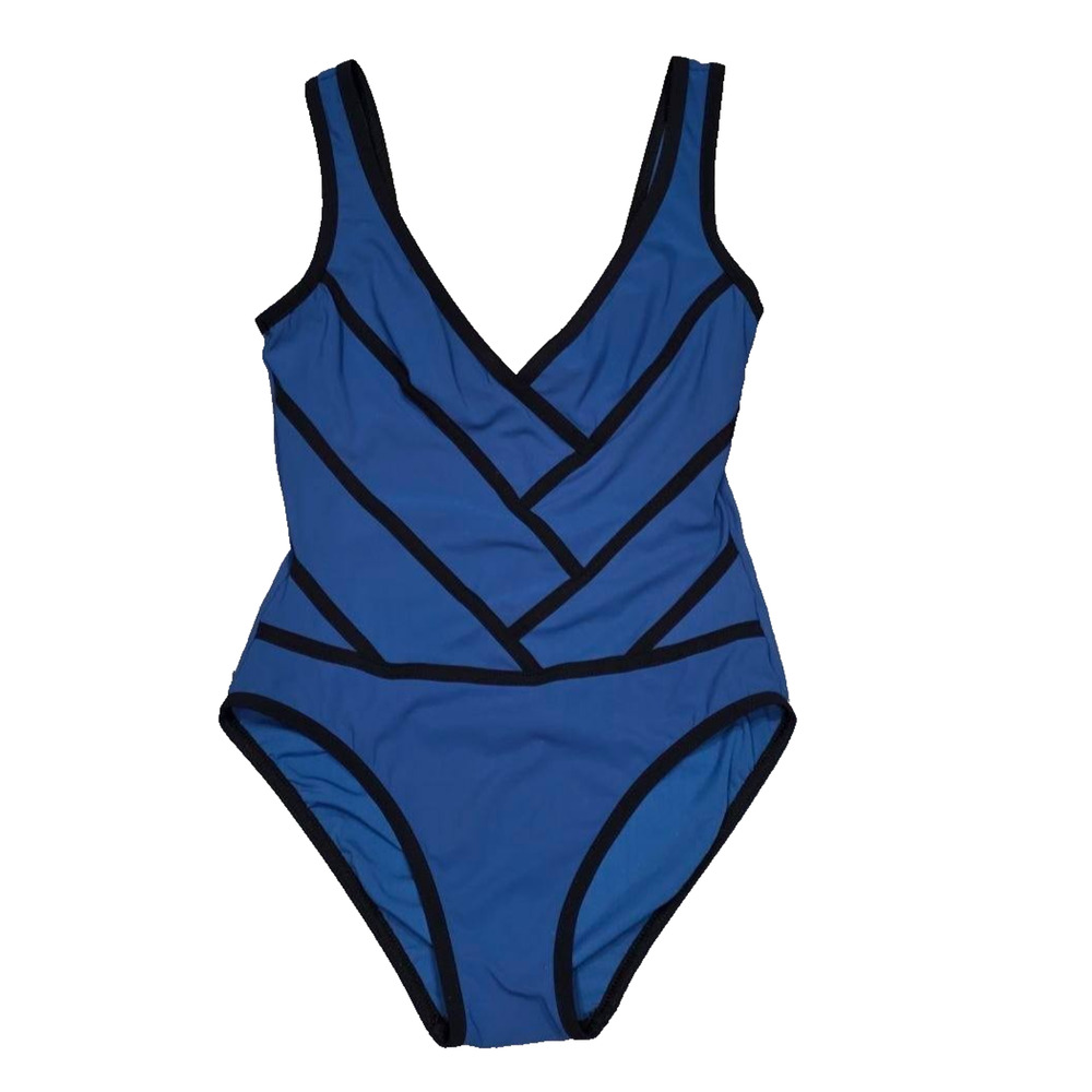 Karla Colletto swimsuit V-Neck Silent Underwire Tank w/ High Back 6 Blue A004782